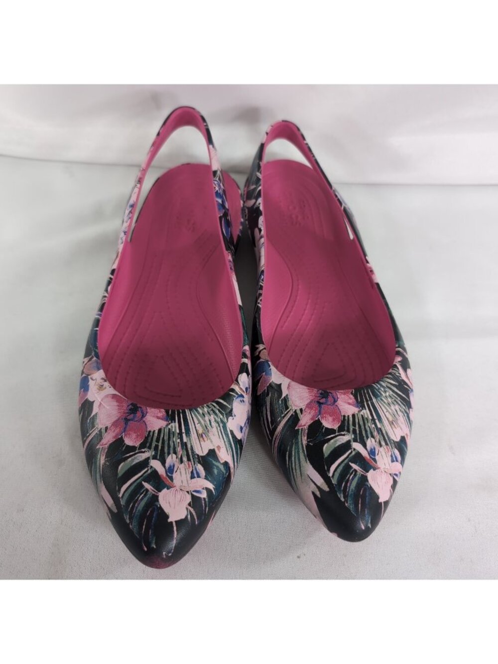 Crocs 204957 Eve Graphic Ballet Flats Pink Multi Women 10 Sling Pointed Shoes